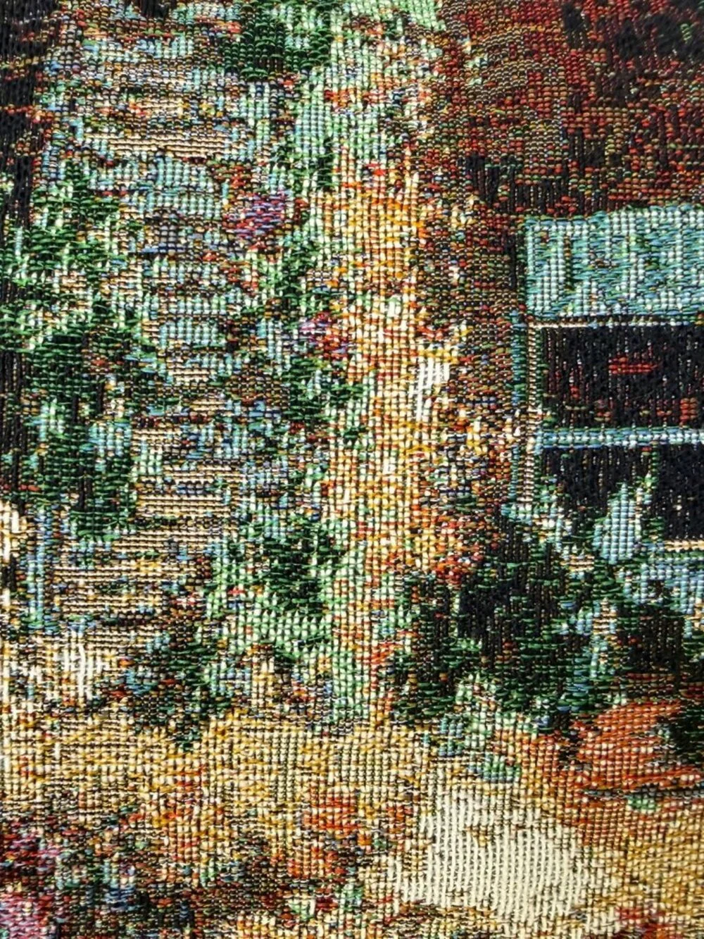 La France Vintage Tapestry Pillow Floral Shop Scene 16x12 Made in USA Green